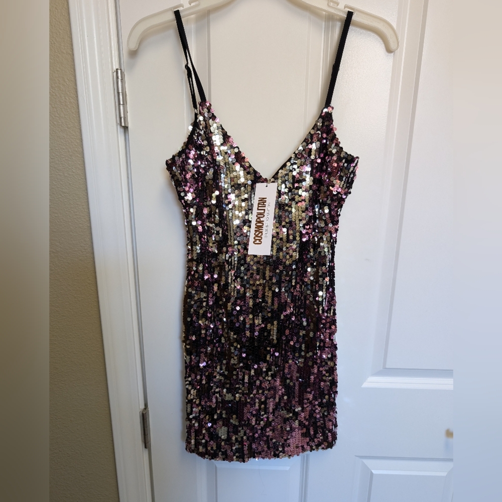 Dress The Population + Cosmopolitan "Polly" Sequin Stretch Mini Dress Size Med